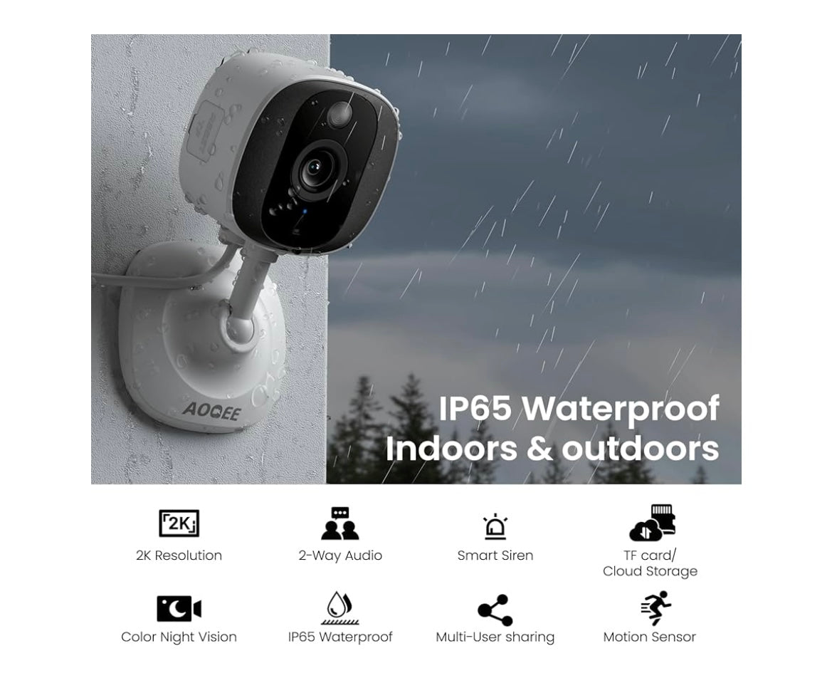 Aoqee pack 2 Caméras Wifi de surveillance intérieure 2K iOS/Androïd -20.000F