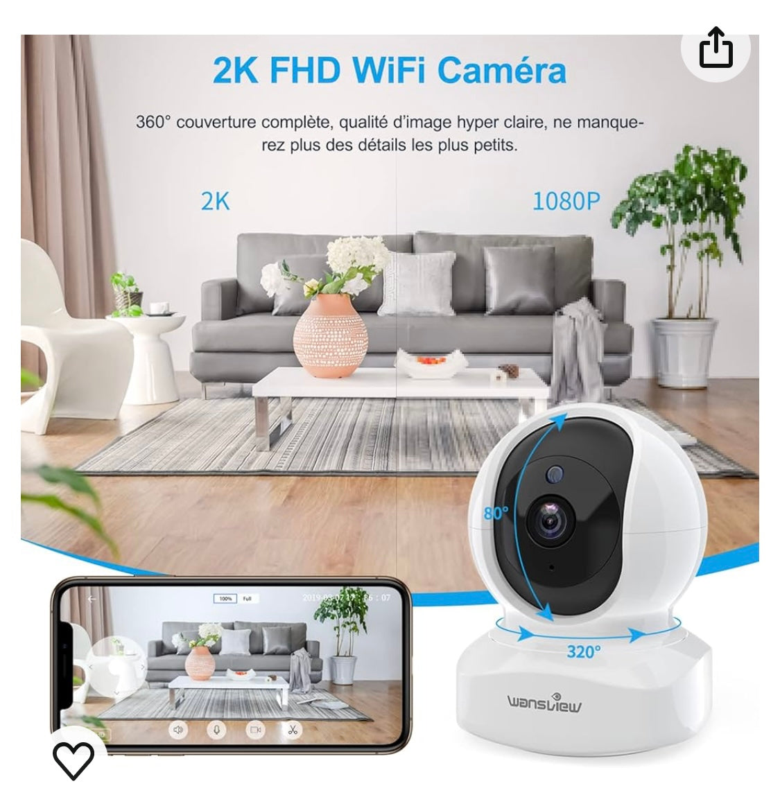 Caméra IP de Surveillance Wi-Fi wireless -19.900 F