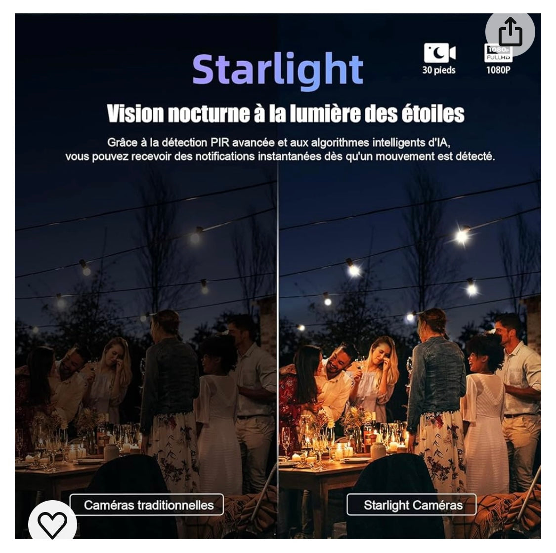 Virtavo Caméra Wifi de surveillance extérieure 1080p sur batterie iOS/Androïd -5.000F