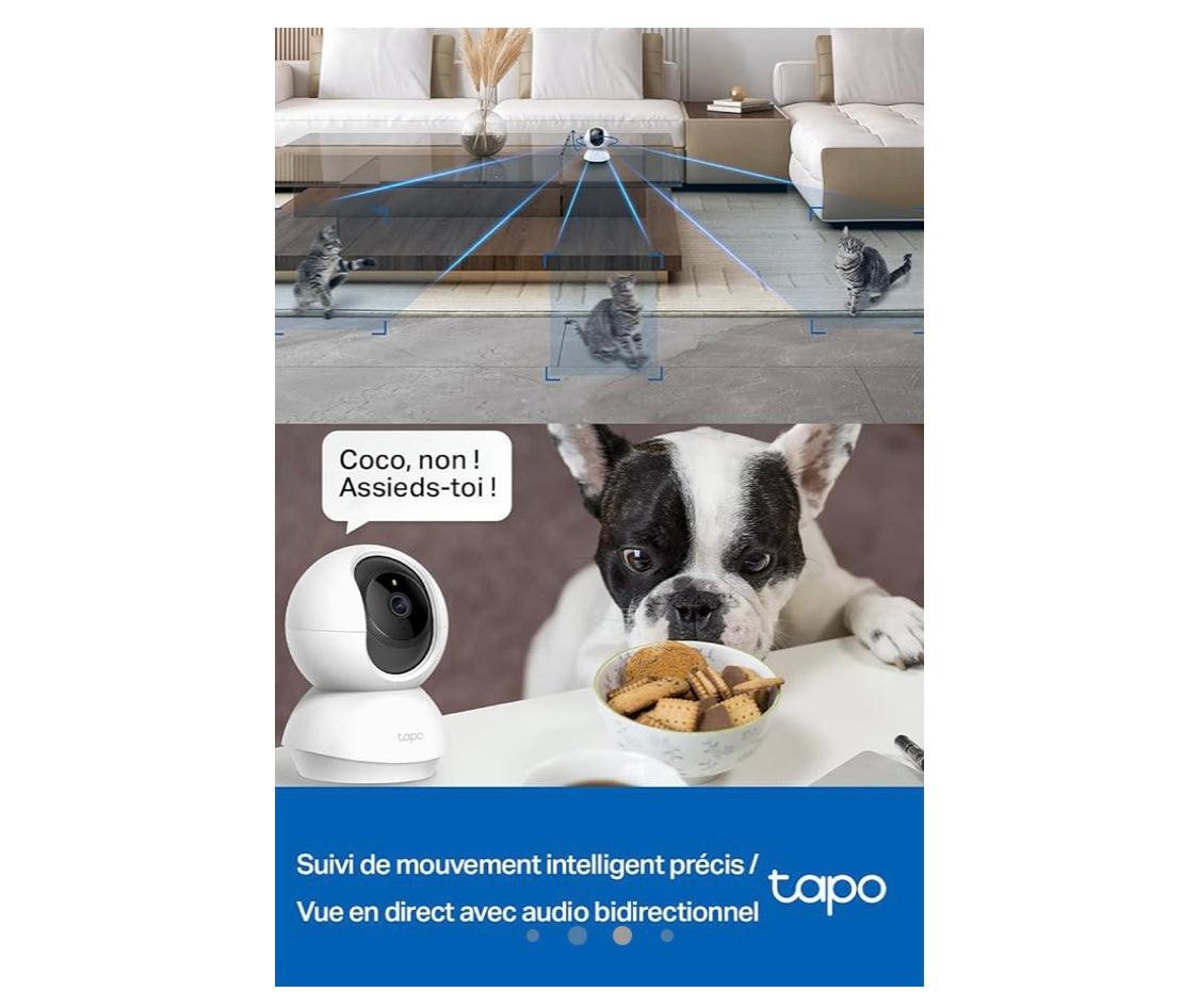 Tapo Caméra Wifi de surveillance intérieure 2K 360 iOS/Androïd -10.000F
