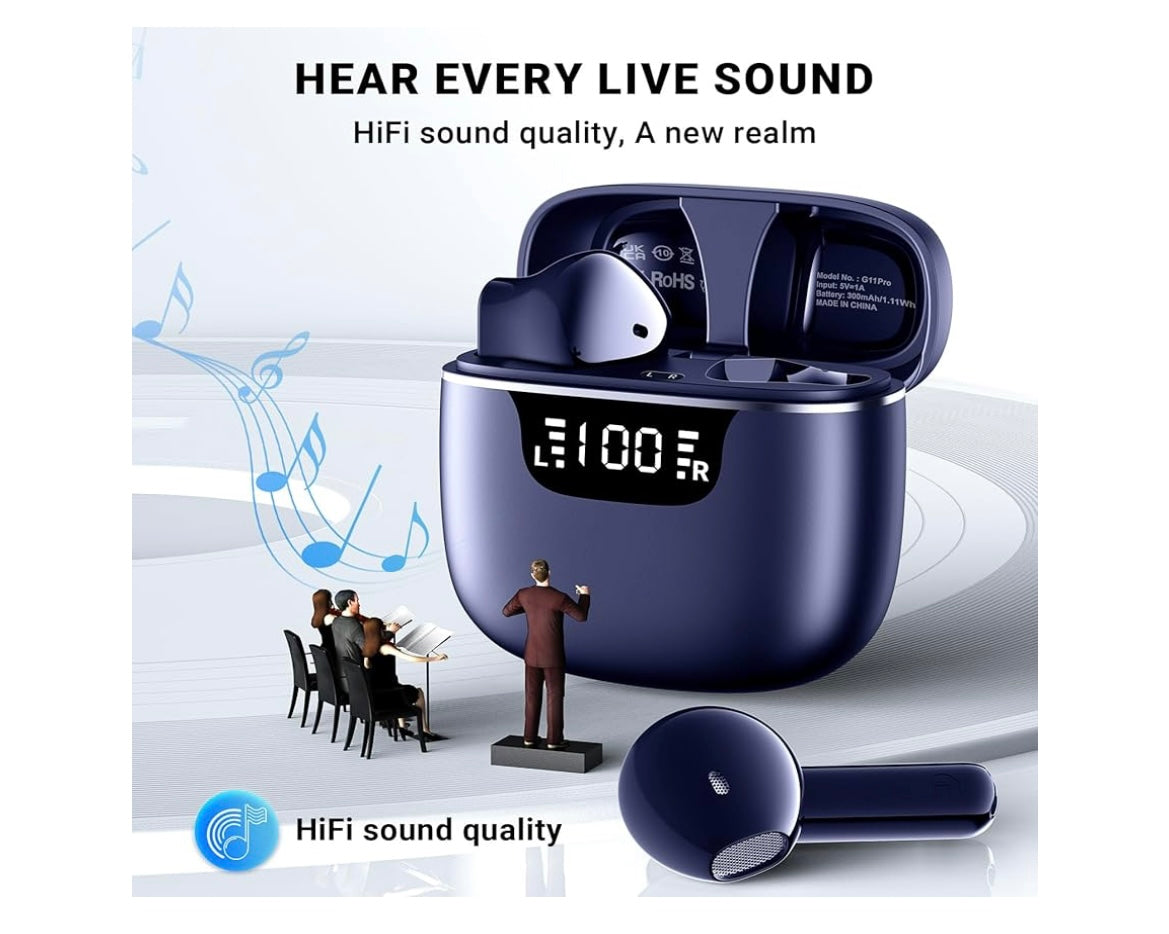 Oreillette sans fil Bluetooth 5.4 bleu «Style EarPods » -5.000F