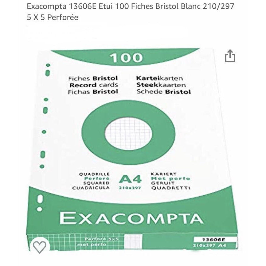 Fiches bristol A4 210x297 perf quadrillé étui de 100 -20% - GEO Gabon Shop Online