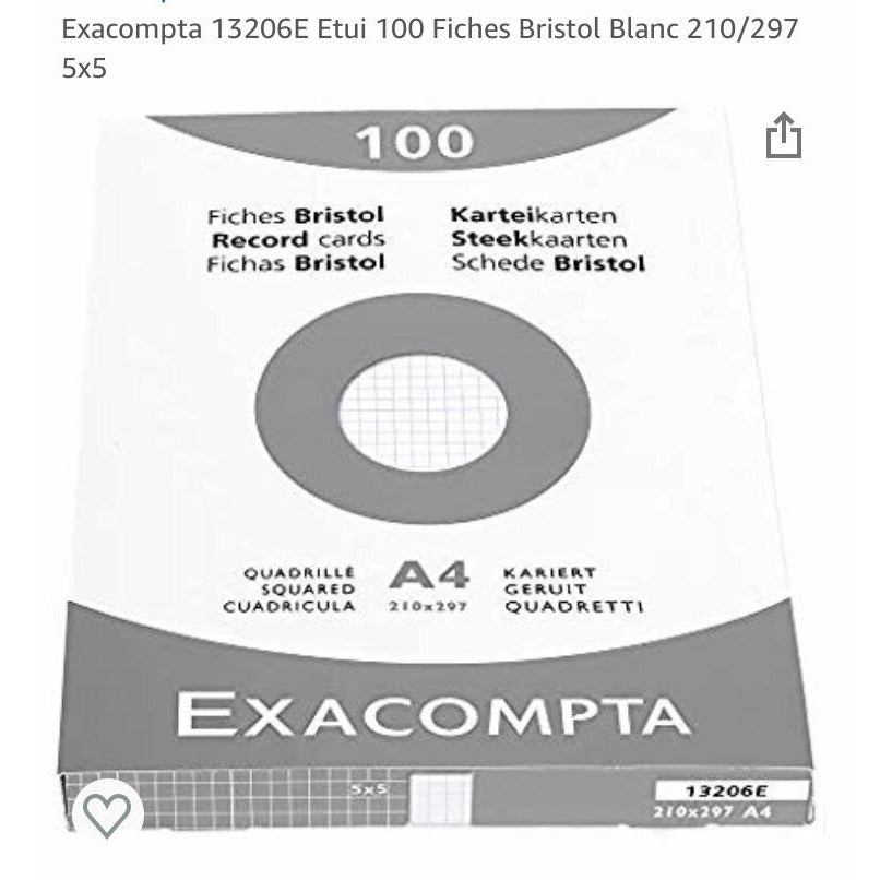 Fiches Bristol A4 210x297 quadrillé étui de 100 -20% - GEO Gabon Shop Online