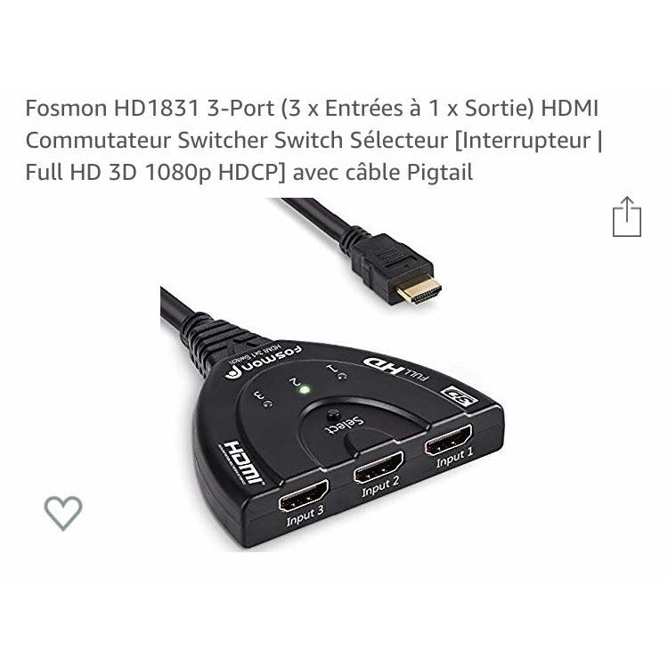 HDMI Switch 3E/1S (Câble 50cm) -40% - GEO Gabon Shop Online