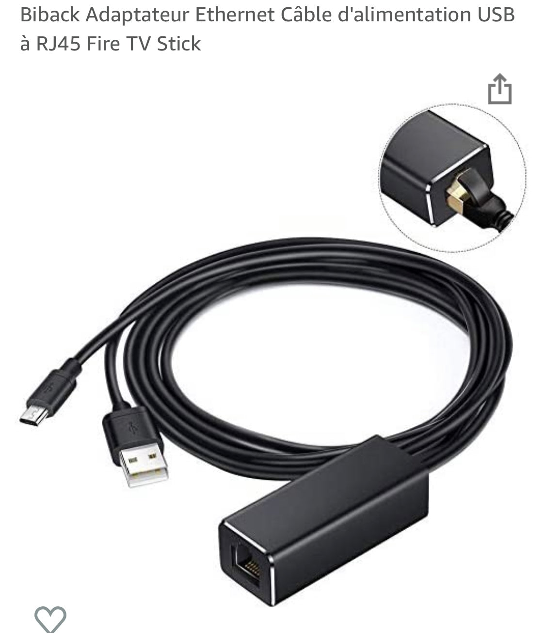 Adaptateur Ethernet pour Fire TV Stick/4K/Cube -5.000F