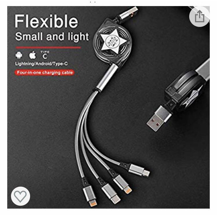 Câble 4 en 1 (2 Lightning/1 MicroUsb/1 Usb C) 1m -33% - GEO Gabon Shop Online