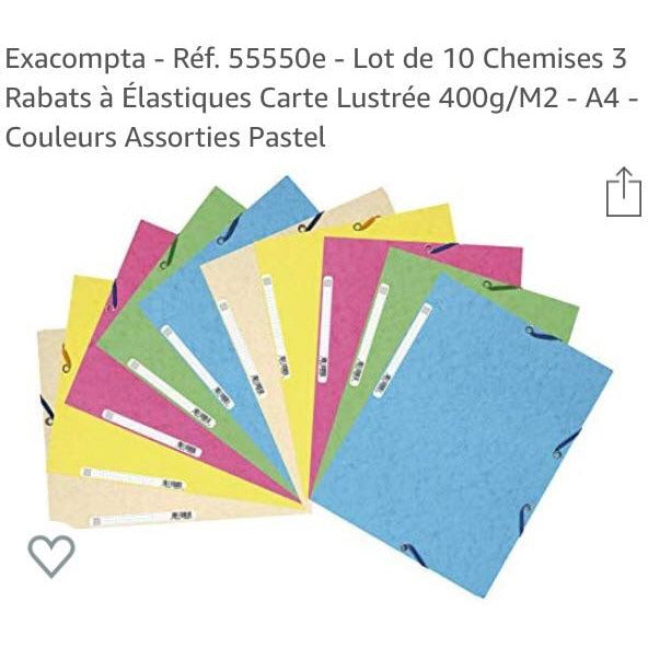 Chemises 3 rabats à élastiques ass coul paquet de 10 -20% - GEO Gabon Shop Online