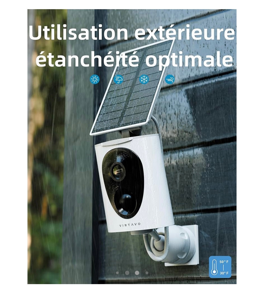 Virtavo Caméra Wifi de surveillance extérieure 2K sur batterie avec Panneau Solaire iOS/Androïd -10.000F