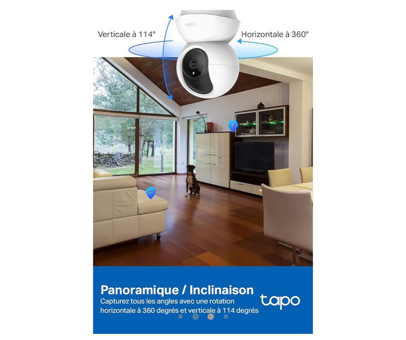 Caméra surveillance WiFi intérieure 2K 360 iOS/Androïd -10.000F