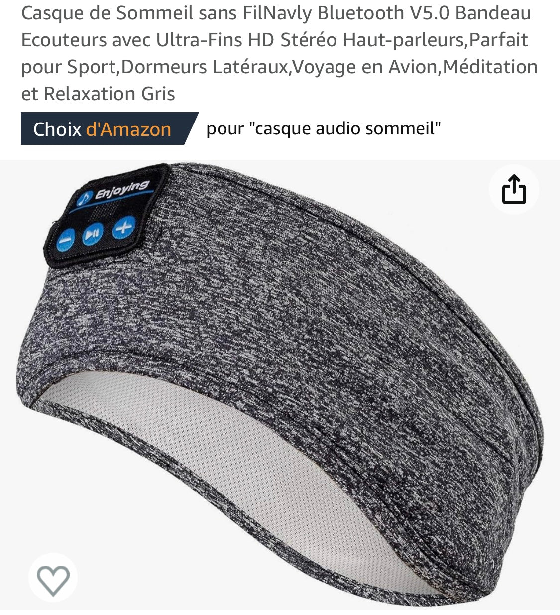 Casque sommeil et Bandeau sport Bluetooth -4.900F