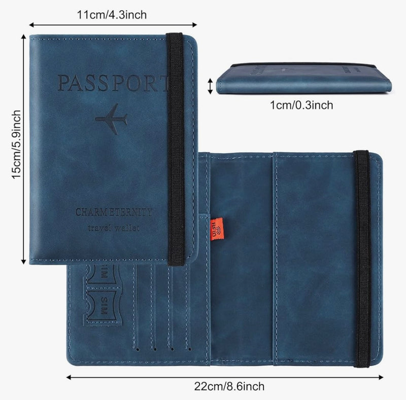 Porte Passeport/Billet Avion/4 Cb/2 Sims/Especes bleu -4.950F