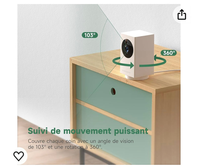 Virtavo Caméra Wifi 1080p (surveillance intérieure) iOS/Androïd -5.000F