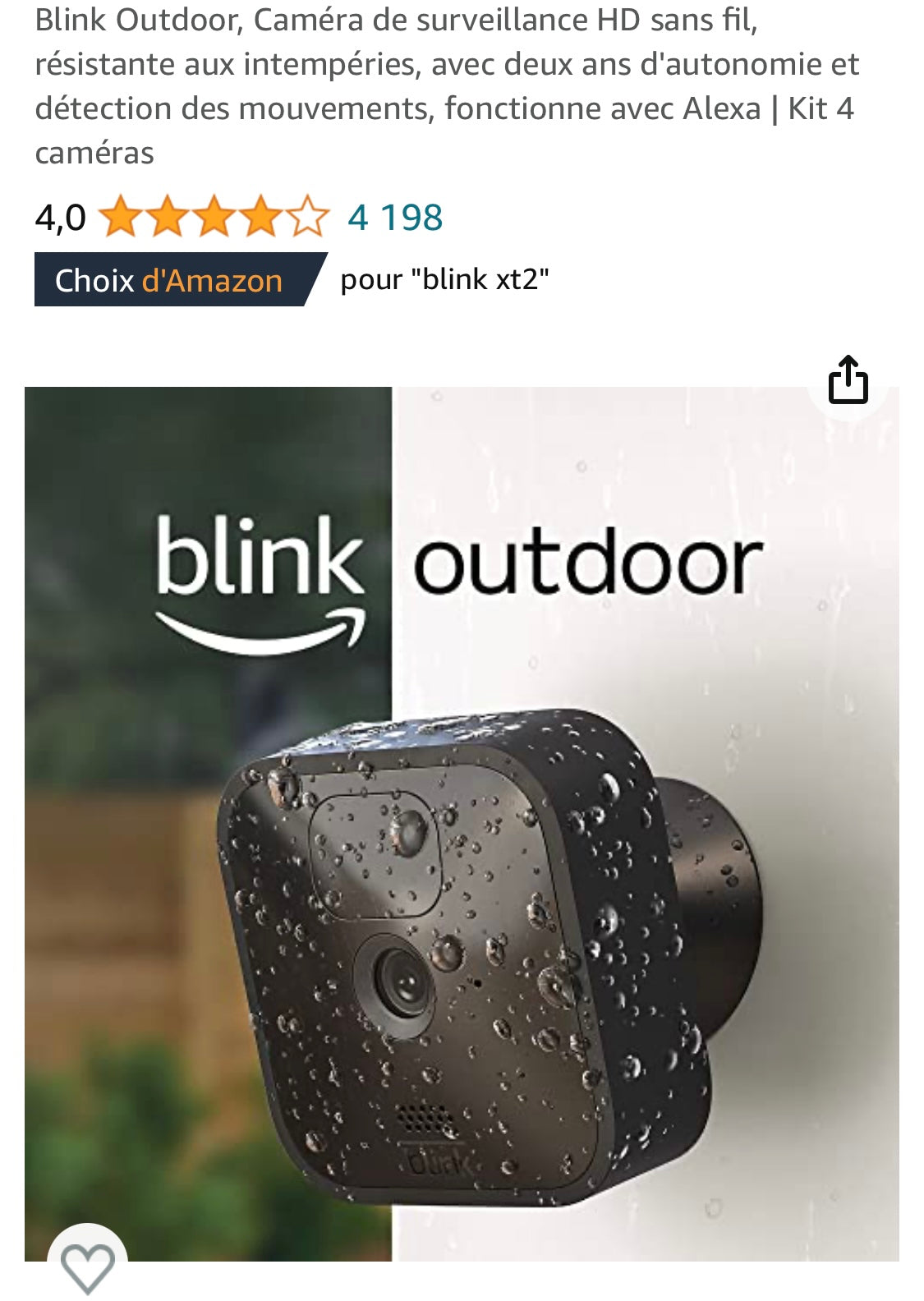 Blink Camera Wifi Module Blink Outdoor pack 4 Caméras Wifi sur batterie + Sync module 2 pour su ...