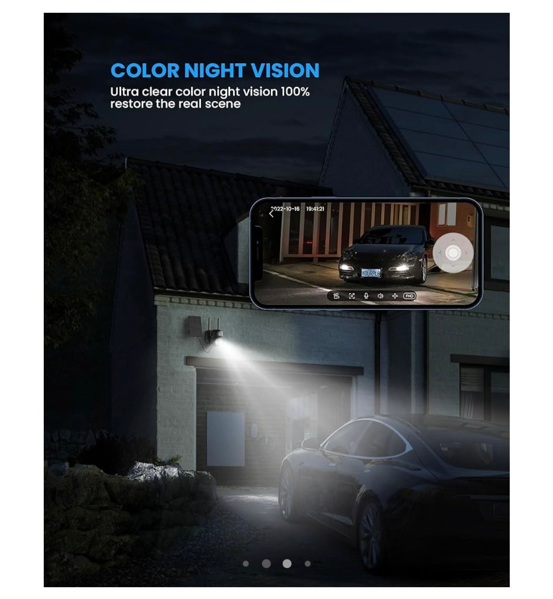 Hooise Caméra Wifi de surveillance extérieure 2K avec panneau solaire iOS/Androïd -10.000F