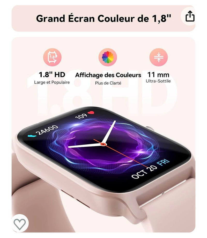 Montre Connectée iOS/Androïd rose avec Alexa -10.000F