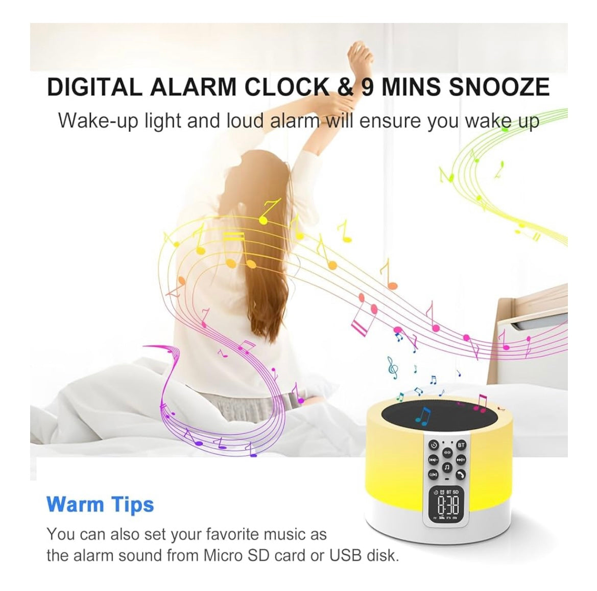 Enceinte Bluetooth 5 en 1 Réveil MP3 Lampe chevet -5.000F