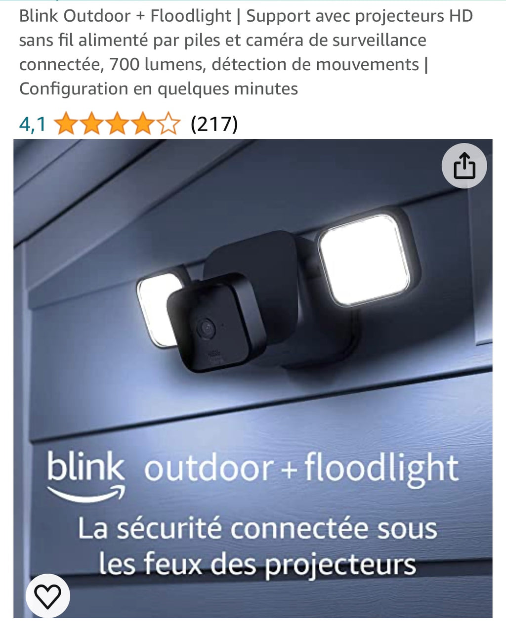 Blink Outdoor Caméra Wifi de surveillance extérieure + Floodlight iOS/Androïd -15.000F