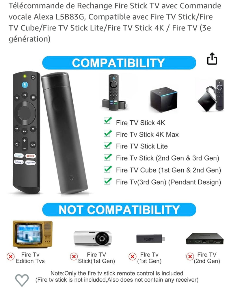 Télécommande pour Fire Tv Stick (Lite/4k)/Cube -7.500F