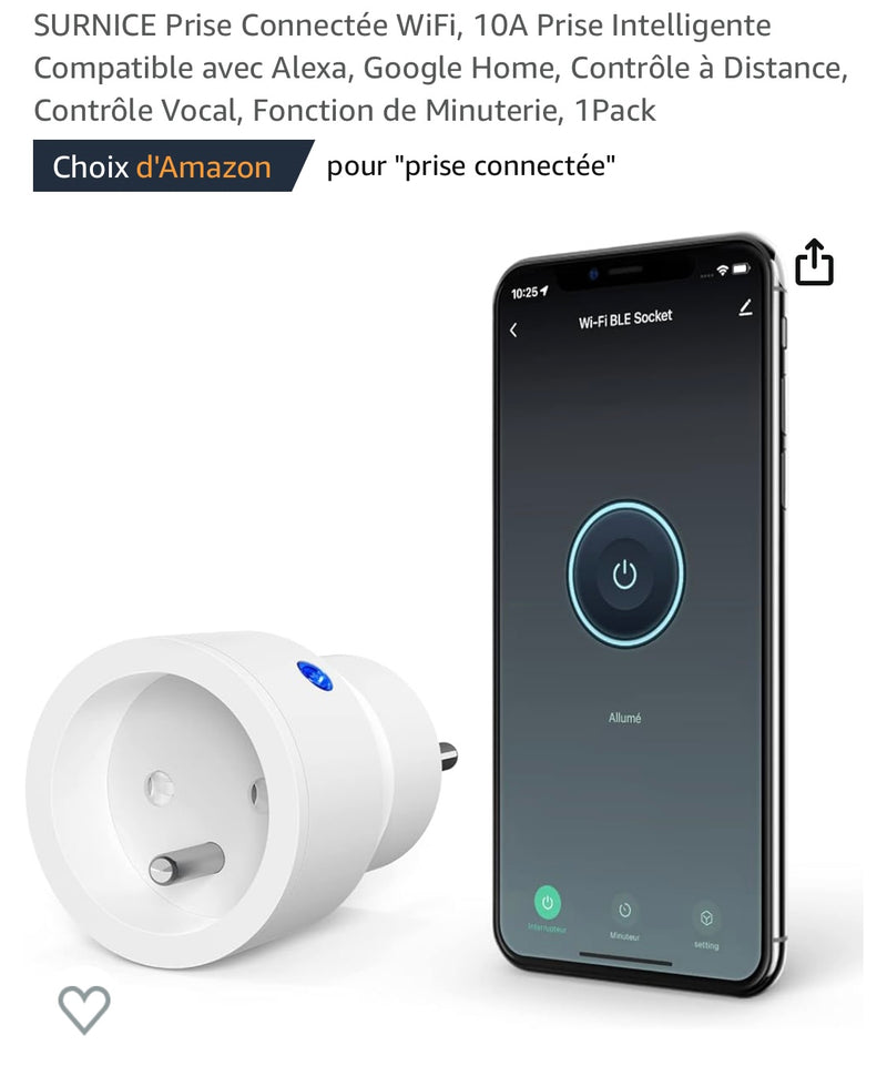 Prise connectée Surnice Wifi iOS/Androïd -5.000F