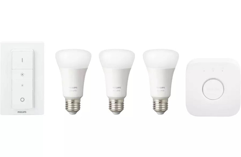 Pack Philips Hue (3 ampoules 1100 lumens E27 + Pont + Interrupteur/Variateur) connectés -20.000F