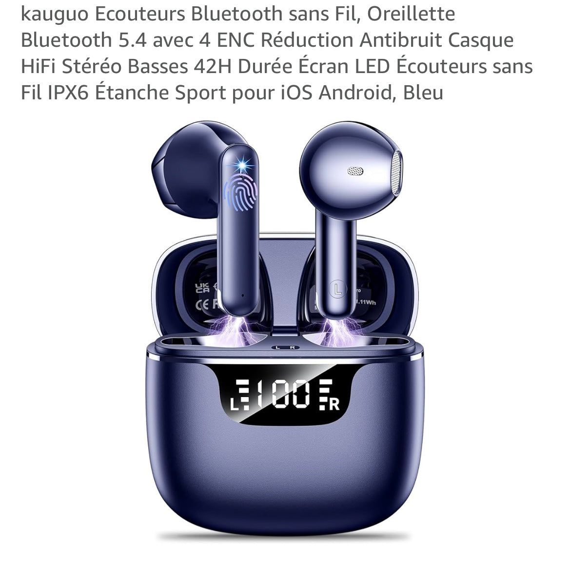 Oreillette sans fil Bluetooth 5.4 bleu «Style EarPods » -5.000F