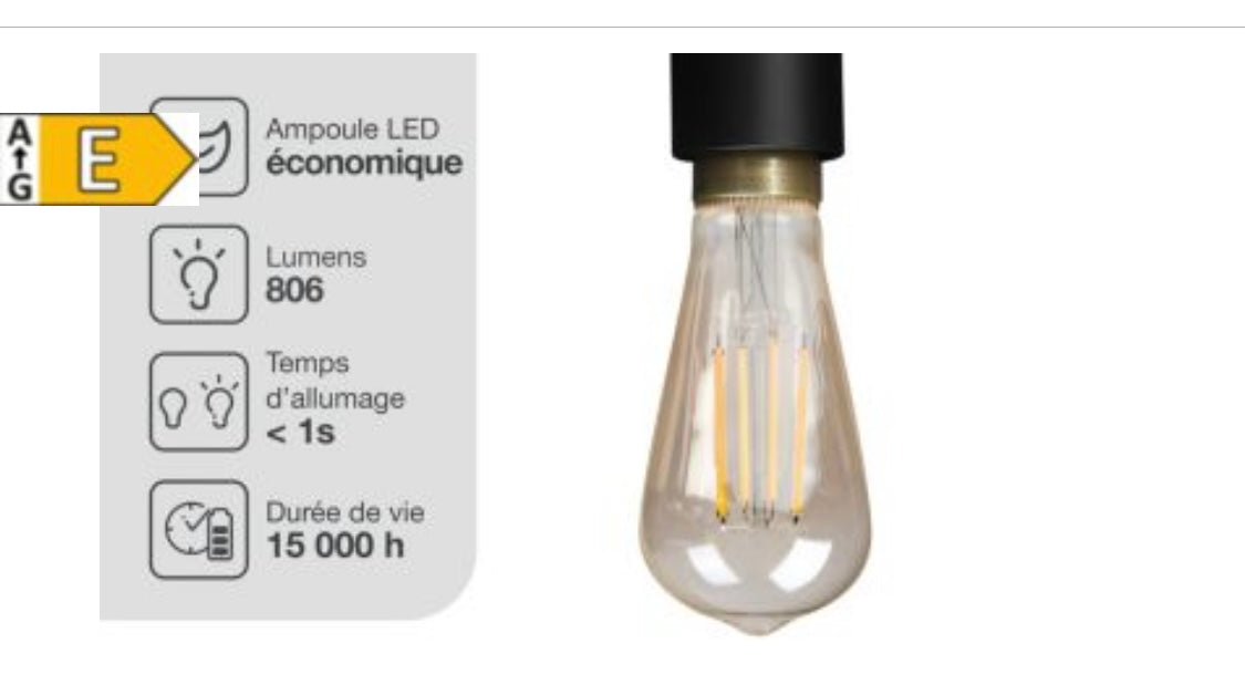 Essentiel B Ampoule connectée 800 lumens White Edison à Filaments Wifi iOS/Androïd E27 -5.000F