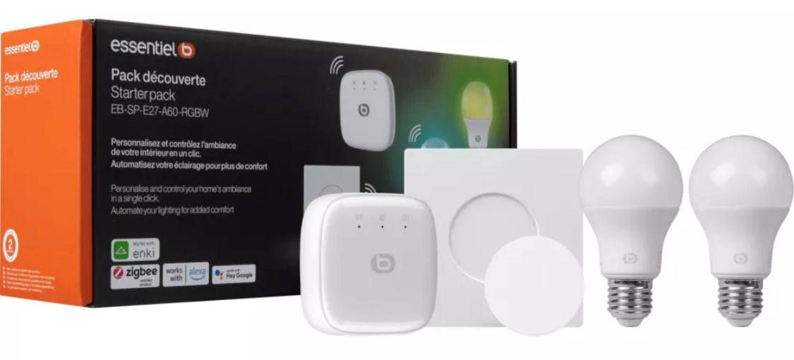 Pack découverte (2 ampoules E27 800 lumens White & Color + Pont + Interrupteur) connectés -14.900F