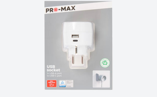 Adaptateur de prise avec ports USB-A et USB-C -2.000F
