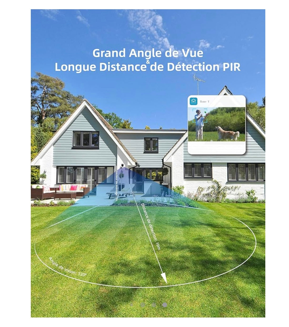Virtavo Caméra Wifi de surveillance extérieure 2K sur batterie avec Panneau Solaire iOS/Androïd -10.000F