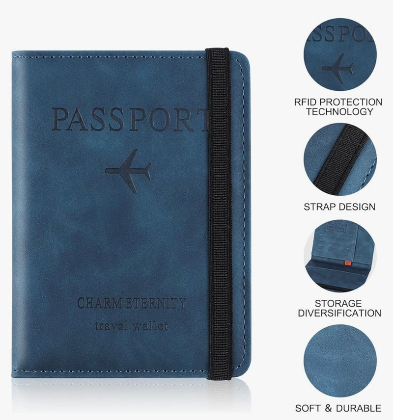 Porte Passeport/Billet Avion/4 Cb/2 Sims/Especes bleu -4.950F