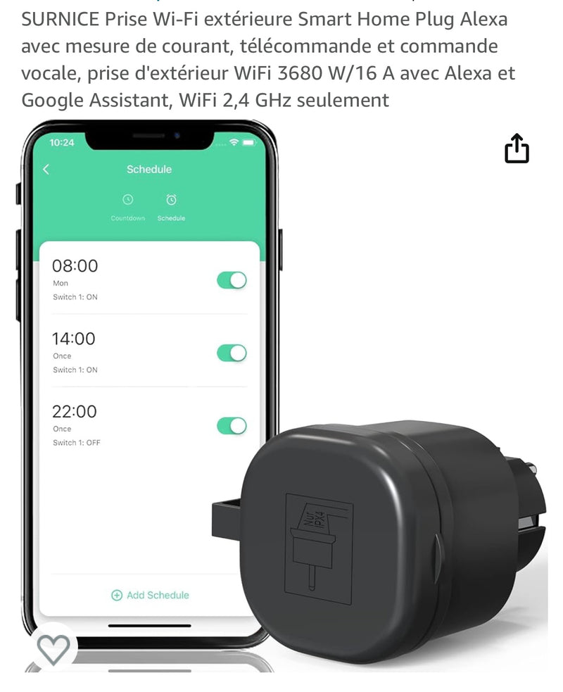 Prise connectée Surnice Etanche ext. Wifi iOS/Androïd -5.000F