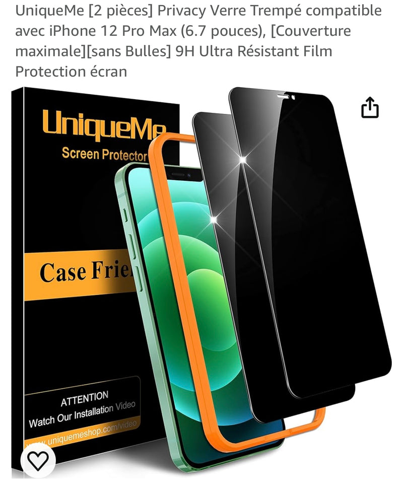 Protection verre trempé écran IPhone 12 Pro max (pack de 2) -Destockage !!!