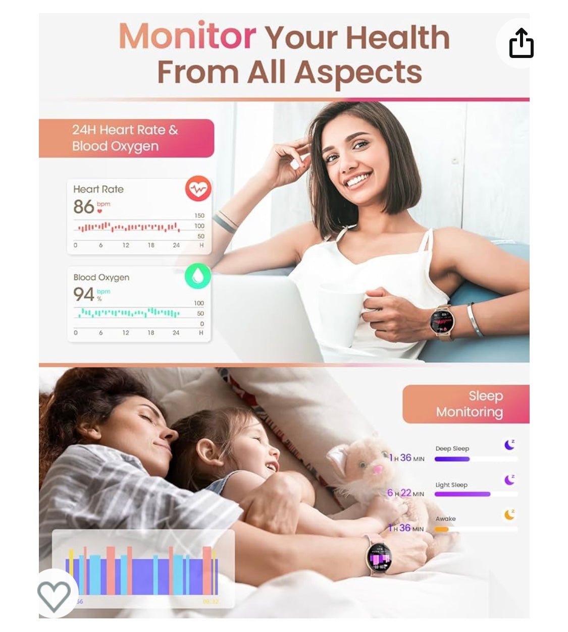 Montre Connectée Sport/Santé iOS/Androïd rose -20.000F