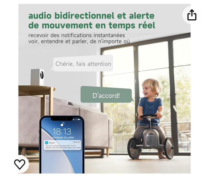 Virtavo Caméra Wifi 1080p (surveillance intérieure) iOS/Androïd -5.000F