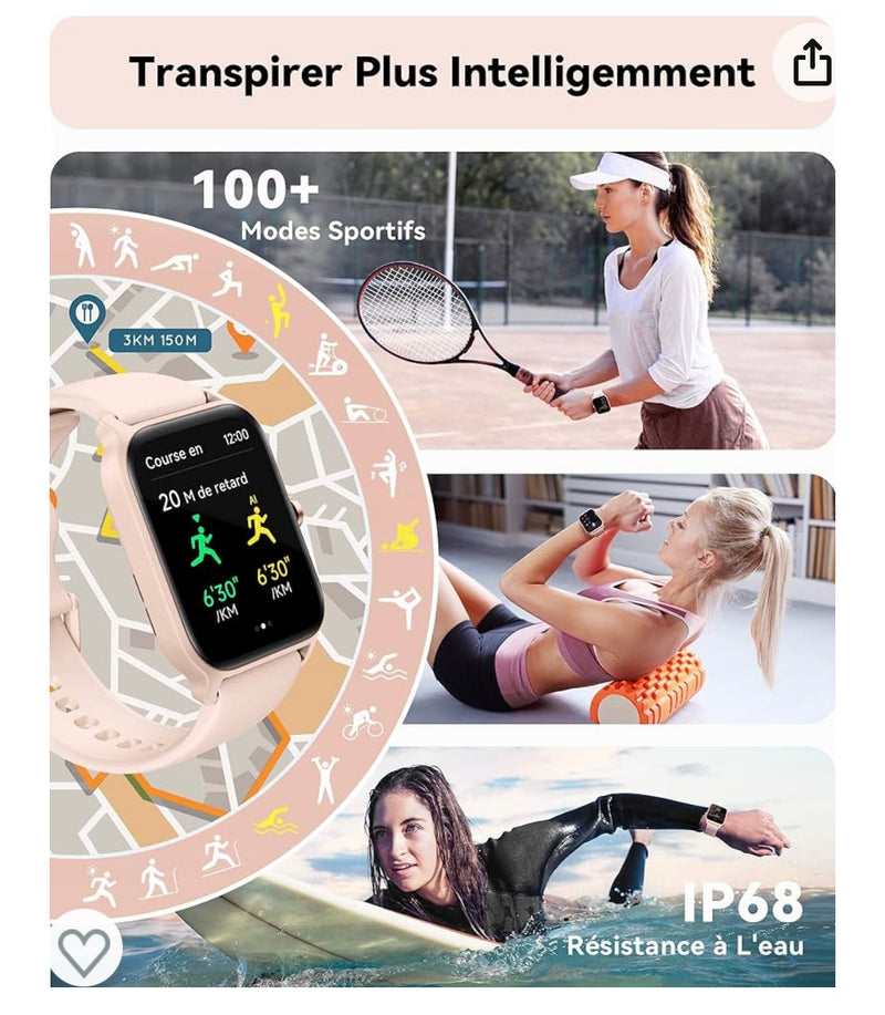 Montre Connectée iOS/Androïd rose avec Alexa -10.000F
