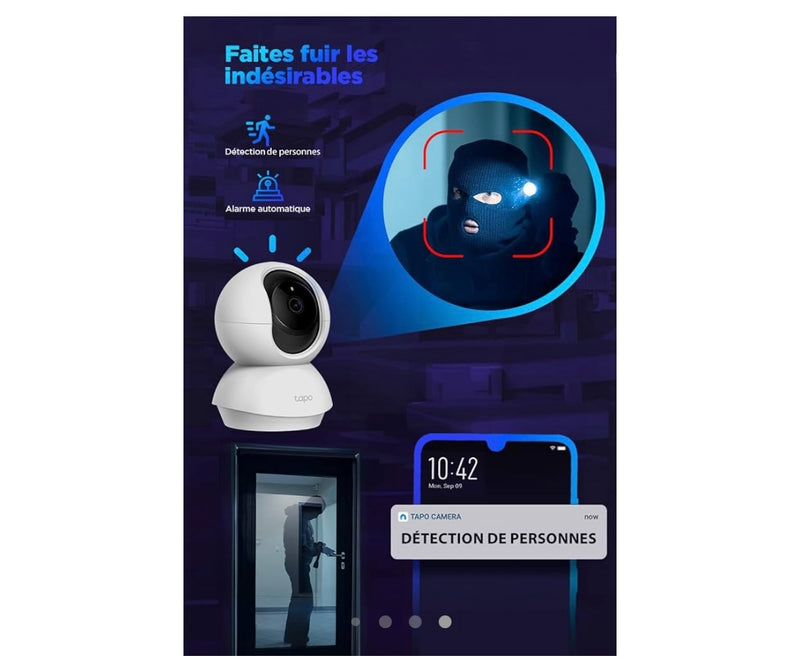 Caméra surveillance WiFi intérieure 2K 360 iOS/Androïd -10.000F