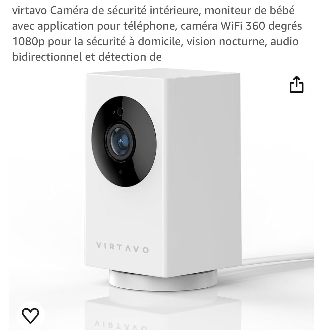 Virtavo Caméra Wifi de surveillance intérieure 1080p iOS/Androïd -4.900F