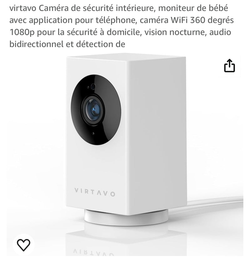 Virtavo Caméra Wifi 1080p (surveillance intérieure) iOS/Androïd -5.000F