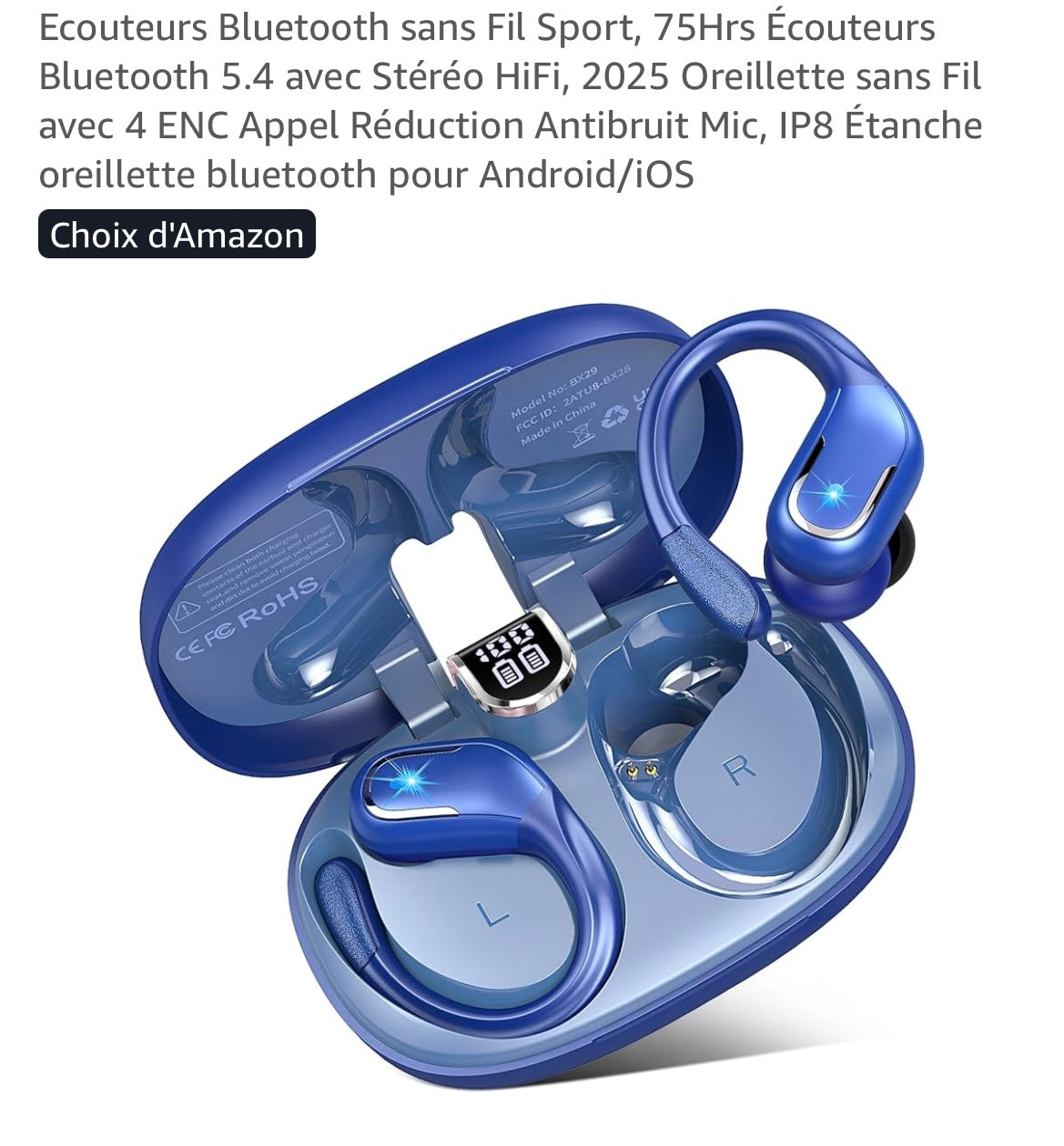 Oreillette sans fil Bluetooth 5.4 bleu «Design Sport» -5.000F