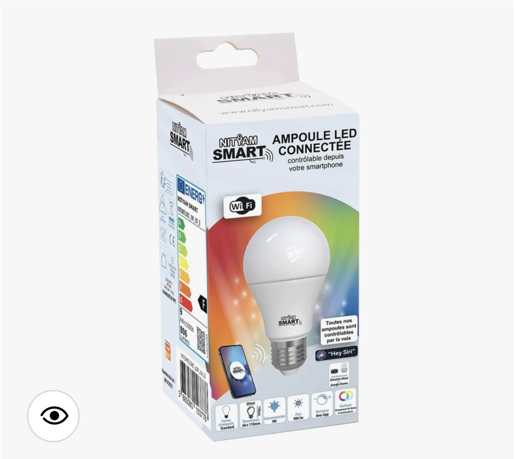 Nityam Ampoule connectée 800 lumens White & Color Wifi iOS/Androïd E27 -2.000F