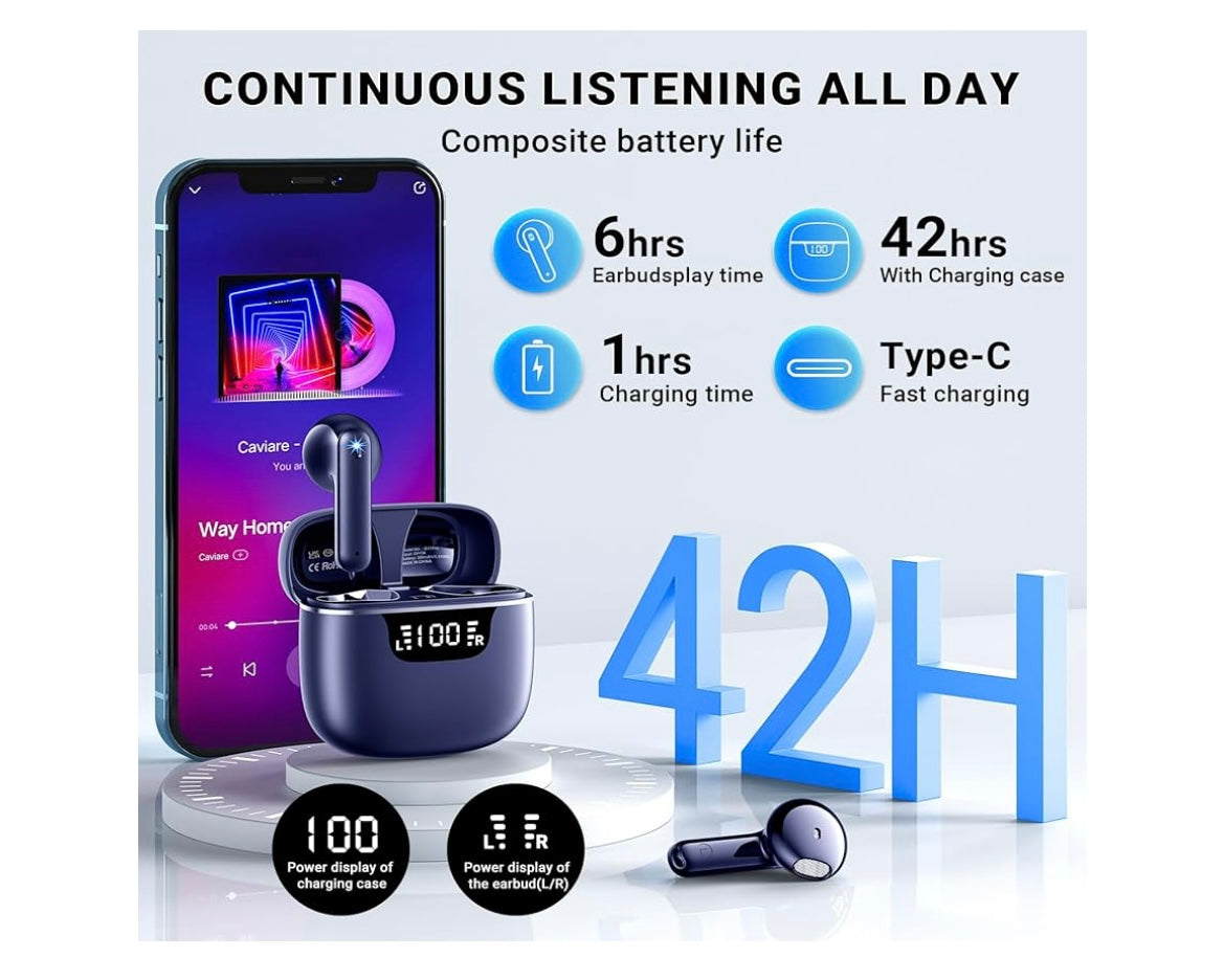 Oreillette sans fil Bluetooth 5.4 bleu «Style EarPods » -5.000F
