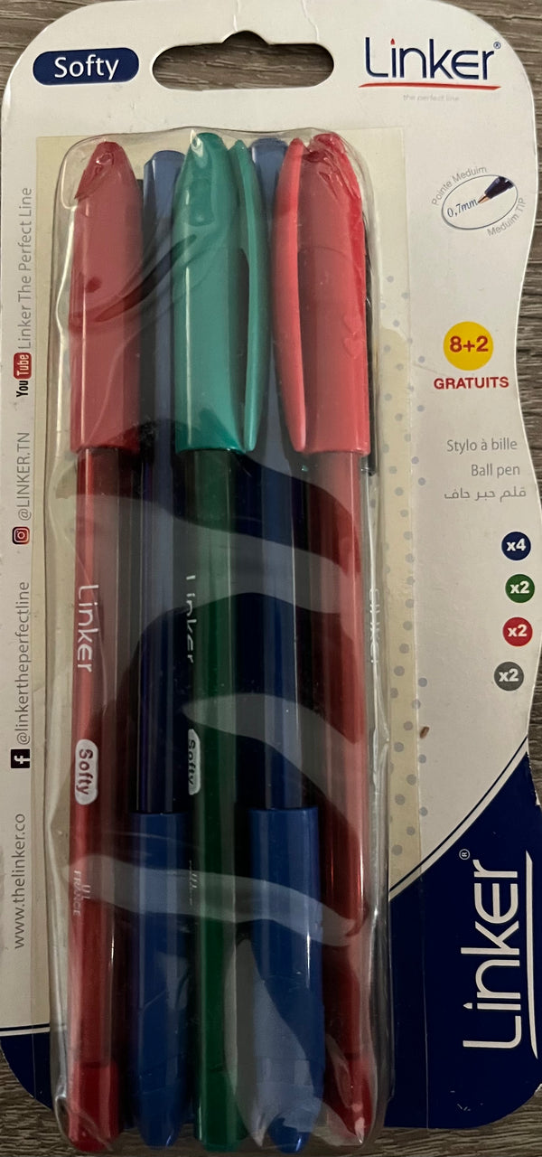 Stylos médium 0.7 Softy Bleu/Noir/Vert/Rouge (blister de 10) -20%