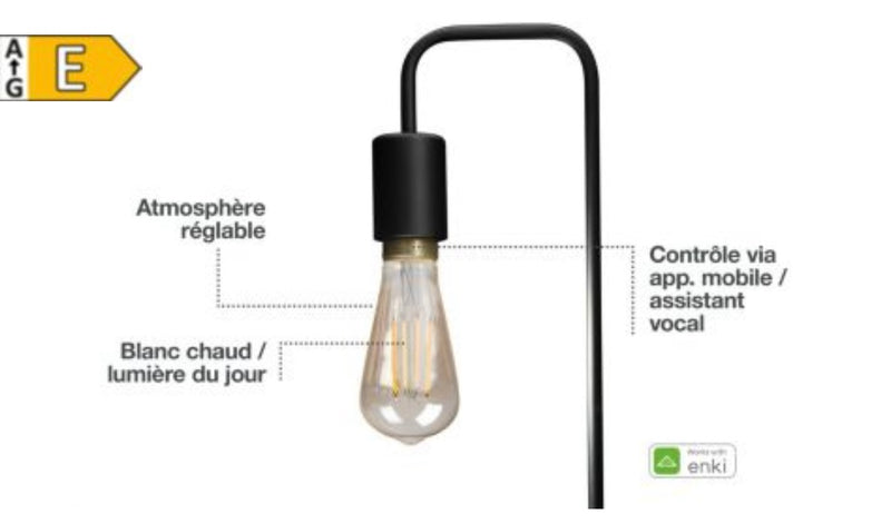 Essentiel B Ampoule connectée 800 lumens White Edison à Filaments Wifi iOS/Androïd E27 -3.000F