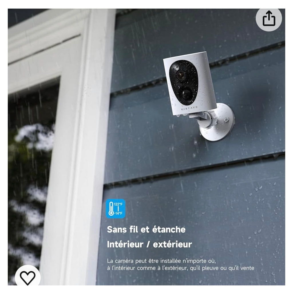 Virtavo Caméra Wifi de surveillance extérieure 1080p sur batterie iOS/Androïd -5.000F