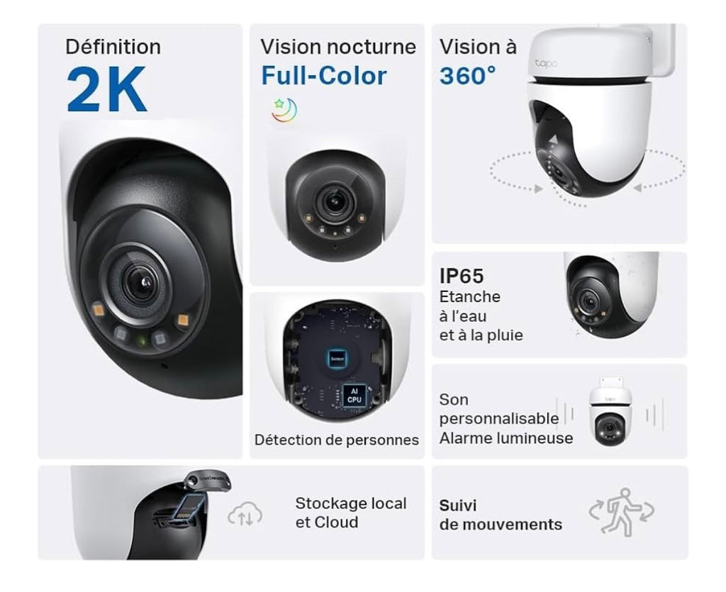 Tapo Caméra Wifi de surveillance extérieure motorisée 2K 360 iOS/Androïd -10.000F