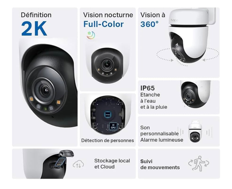 Tapo Caméra Wifi de surveillance extérieure motorisée 360 iOS/Androïd -20.000F