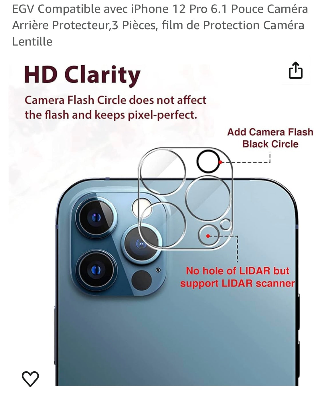 Protection verre trempé caméras arrière IPhone 12 Pro (pack de 2) -Destockage !!!