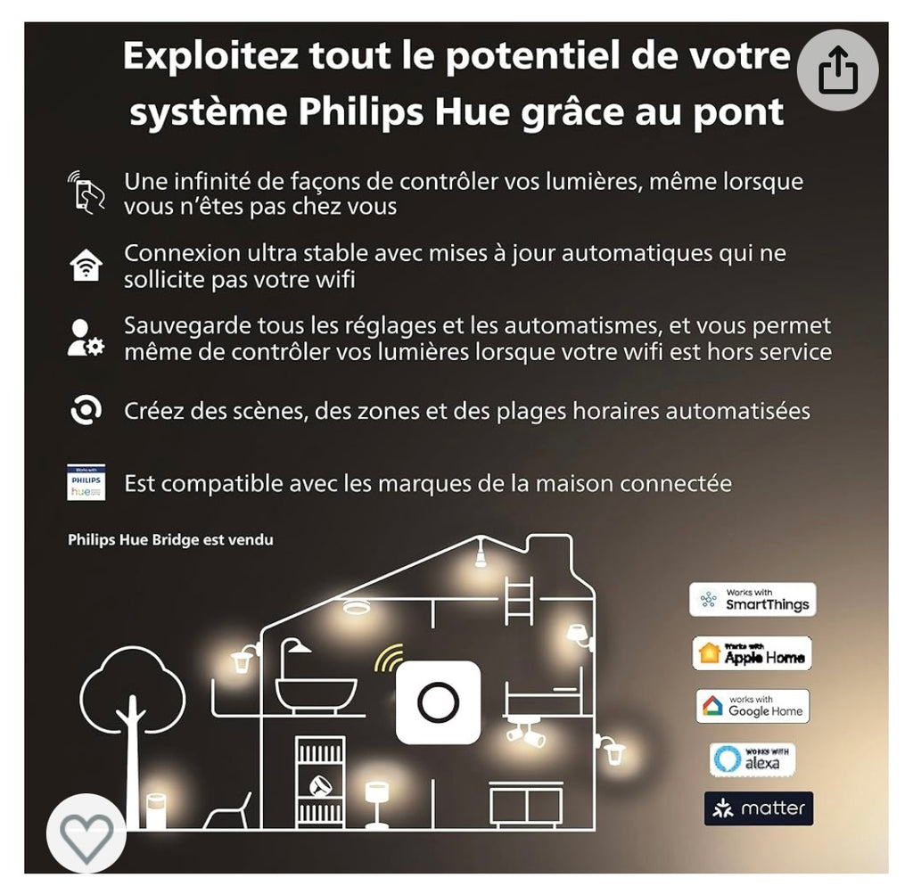 Ampoule connectée Philips Hue 800 lumens Wifi iOS/Androïd -4.9 »00F