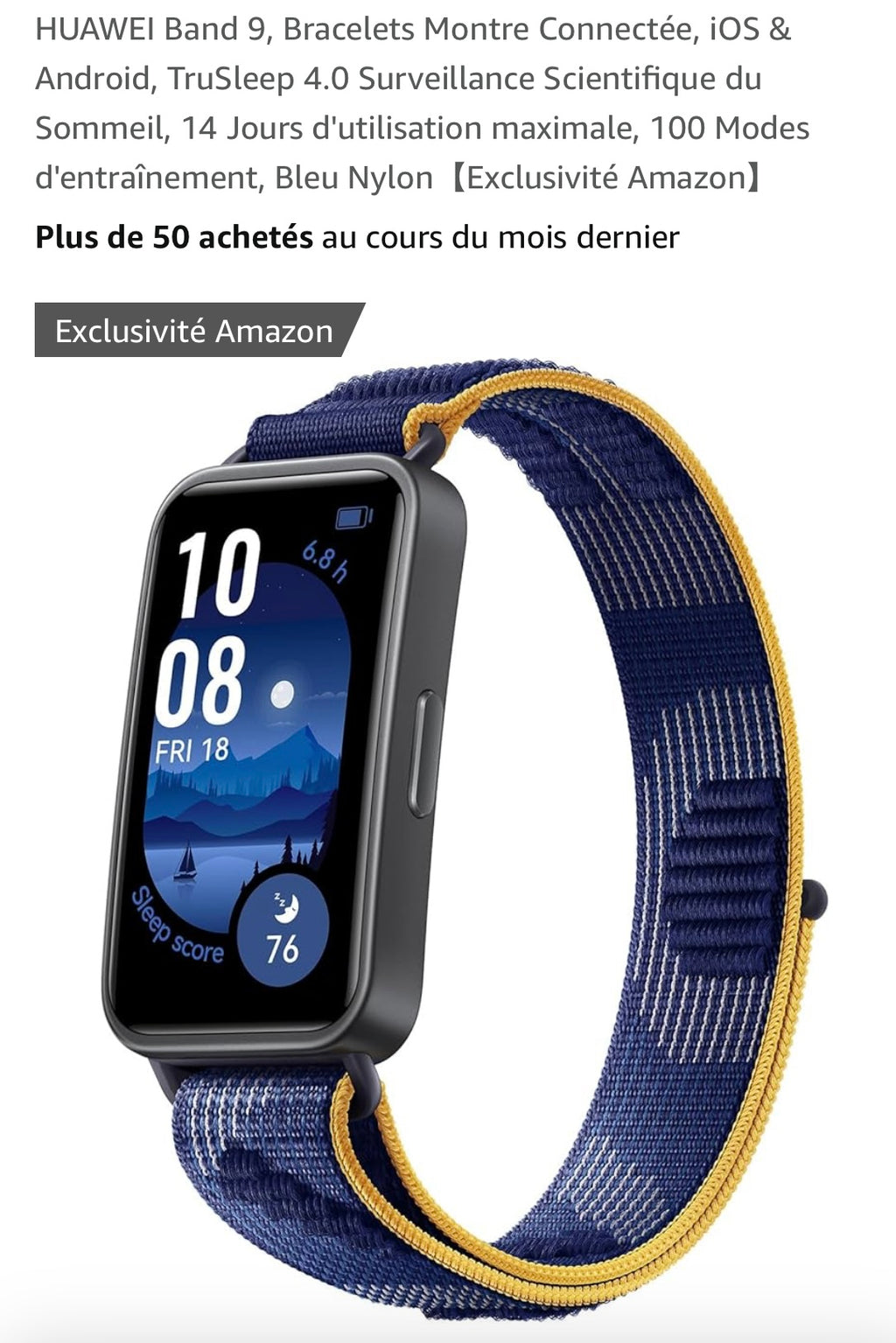 Montre connectée Sport/Santé Huawei Band 9 noire iOS/Androïd -10.000F