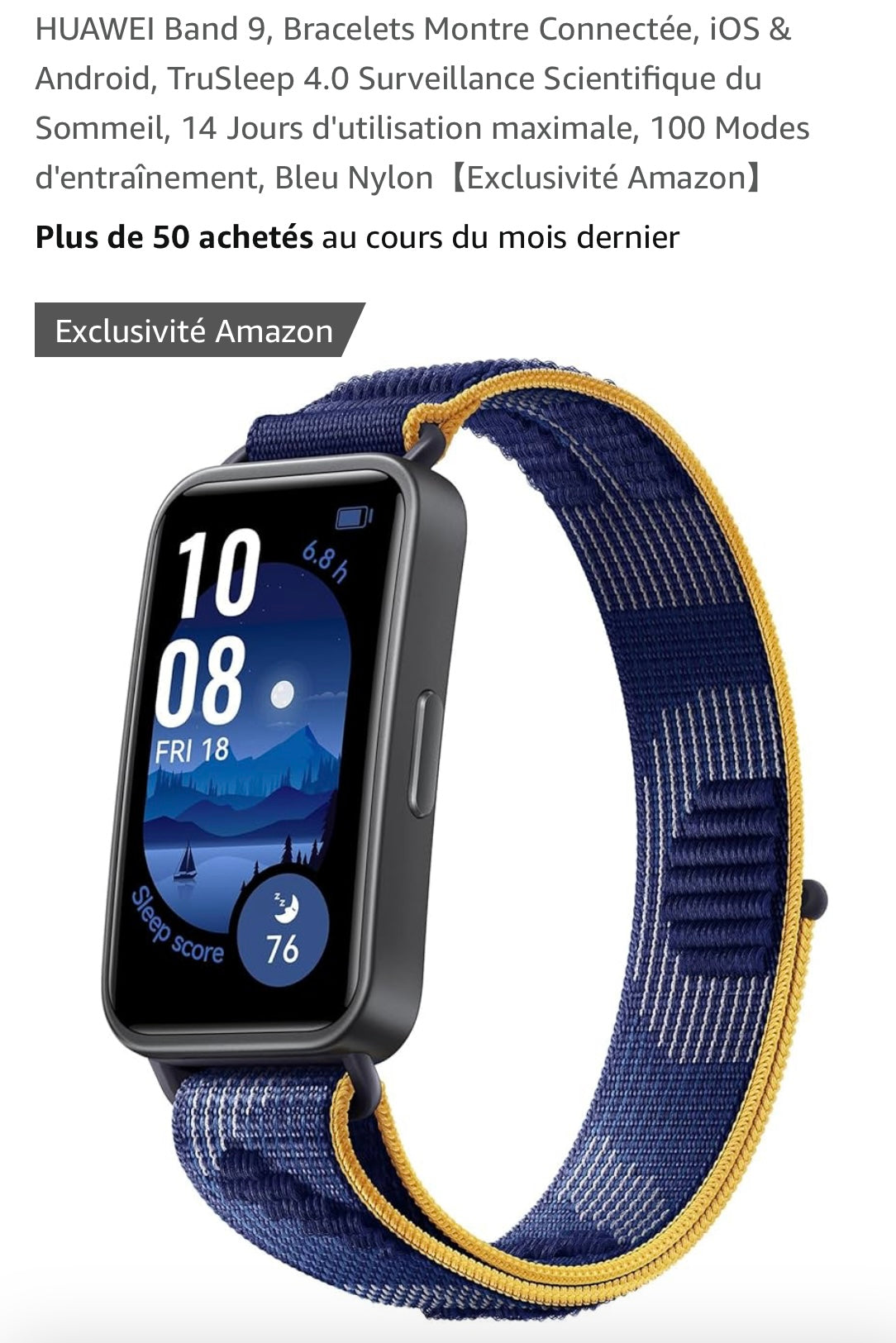 Montre connectée Sport/Santé Huawei Band 9 noire iOS/Androïd -10.000F